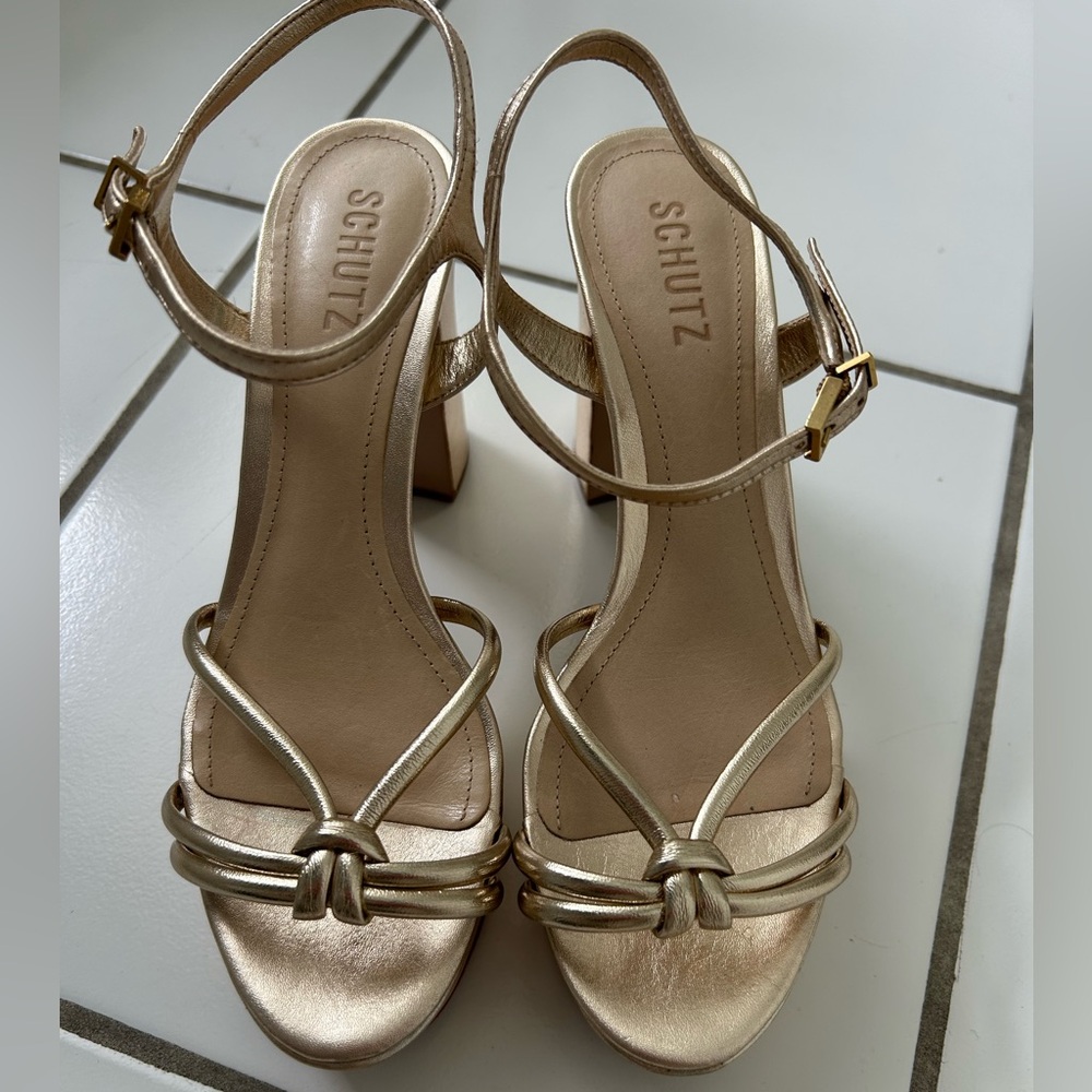 SCHUTZ Gold Metallic Strappy Heels